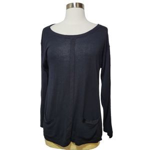 Cable & Gauge Women's Black Boatneck Lightweight Long Sleeve Pocket Sweater Med